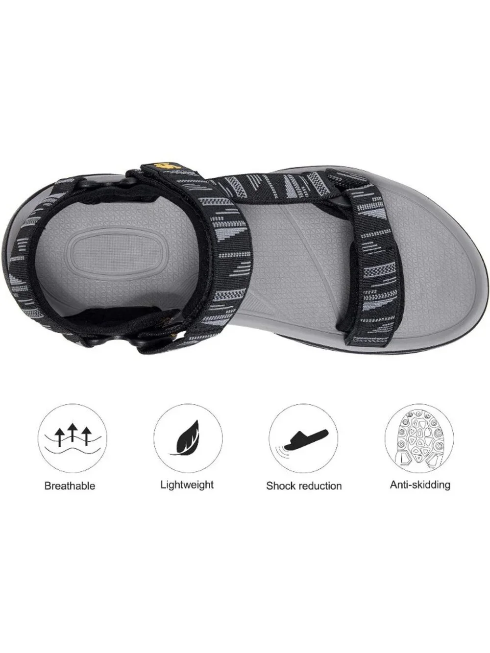 Men's Black And Grey Arch Support Open Toe Waterproof Hiking Sport Sandal Shoes